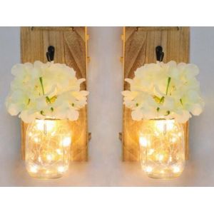 Appliques Murales Rustiques Avec Bocaux Mason Et Guirlande Lumineuse Led - Lot De 2 - Neuf