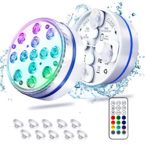 BLAZEFLUX-Lampes LED submersibles pour piscines hors sol IP68 etangs avec 4 aimants 16 couleurs RGB pour fetes cadeau pere (2pack) - Neuf