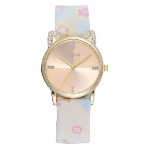 Montre-Bracelet A Quartz Lvpai P818 Pour Femme Avec Bracelet En Tissu Et Oreilles De Chat En Strass (Blanc) - Neuf