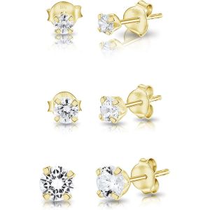 Kal-® 3 Paires - Lot Boucles D'oreilles Femme Argent 925 - Boucles D'oreilles Femme Or - Clous D'oreilles - Helix - Boucle D'oreille Homme - Oxyde Zirconium - Diamètre 2, 3, 4, 5 Mm - Clair Cz - Neuf