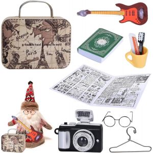 Lot de 10 accessoires miniatures pour maison de poupée - Accessoires de Noël miniature - Pour les seins dentifrice, les livres, les lunettes, les cintres - Appareil photo miniature - Lutin - Neuf