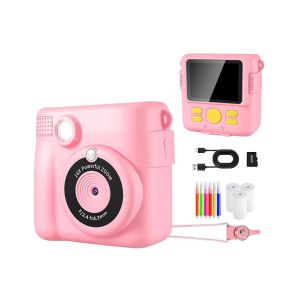 Appareil photo instantan&eacute; pour enfants avec carte TF 32 Go, 3 rouleaux de papier, 6 stylos de couleur, chargement USB, rose - Neuf