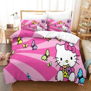 Hello Kitty Housse De Couette Parure De Lit De Housses De Couettes Pink Parure De Couette D Microfibre Avec Taies D'oreiller Pour Garcon Adolescents F - Neuf