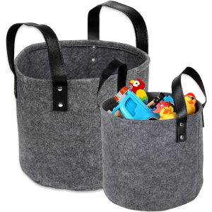 MEVRONISSHOP-2 Pi&egrave;ces Seau de Rangement en Feutre, Sac en Feutre Gris fonc&eacute;, Grand Panier en Feutre, 2 Sp&eacute;cifications, pour Stocker V&ecirc;tements Sales, Objets en D&eacute;sordre, Jouets pour Enfants (Gris Fonc - Neuf