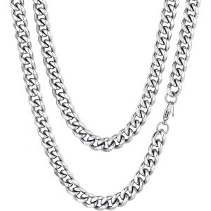 Tianyi-Chaine Homme Acier Inoxydable Collier Gros Maille Cubain Enfant Garcon Gourmette Massif Ras De Cou Punk [Argent/Noir/Plaque Or-Largeur: 3/6/9/12 Mm; Longeur: 36/46/51/55/61/66/71/76 Cm] - Neuf
