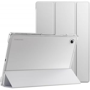 LORANKA-Coque pour Samsung Galaxy Tab A8 10,5 Pouces 2021 (SM-X200/X205/X207), Fine Translucide Arri&egrave;re Trifold Folio Support Protecteur Tablette Housse &Eacute;tui, Veille/R&eacute;veil Automatique (Argent) - Neuf