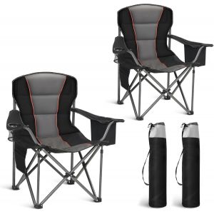 Lbgwp60-Lot De 2 Cha S De Camping Pliantes Surdimensionnées - Portables - Charge Imale 200 Kg - Avec Sac Isotherme, Accoudoir, Porte-Gobelet, Rembourré, Portable - Noir - Neuf