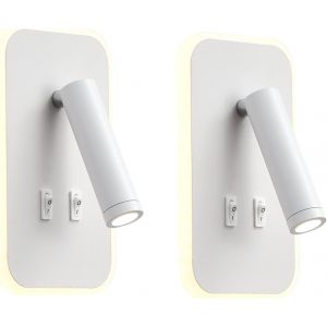 Applique Led, Applique De Lecture De Chevet, Liseuses Murales Led 12W, Spot Orientable &iquest;3W + 9W 3000K Lumi&egrave;re Chaude&iquest; (Rectangle Blanc 2Pcs) - Neuf
