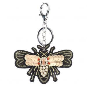 Porte-Cles En Alliage Dore Et Blanc, Accessoire De Bijouterie Tendance, Motif Abeille Et Insecte Paillete, Ysk029 - Neuf