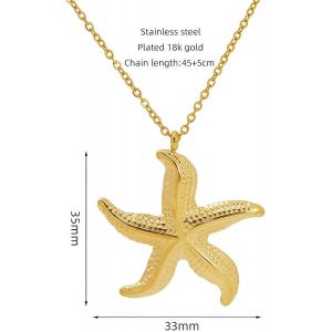 Collier &Eacute;toile De Mer Femme,Bijou Coquillage Dor&eacute; Hypoallerg&eacute;nique,Collier D'&eacute;t&eacute; Tendance Pour Plage Vacances,Cadeau &Eacute;l&eacute;gant Pour Femme,Cha&icirc;ne 45+5 Cm - Neuf