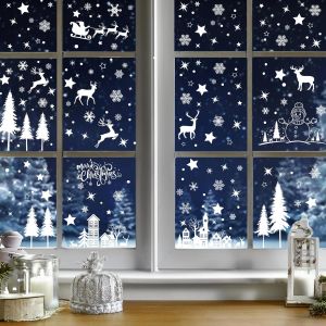 Decoration Noel Stickers Noel Fenetre 228 Pcs Flocon De Neige Grande Taille Réutilisable Impression Recto-Verso Electrostatique Autocollant Intérieur Deco Pour Fenêtre Porte Miroir[Z14] - Neuf