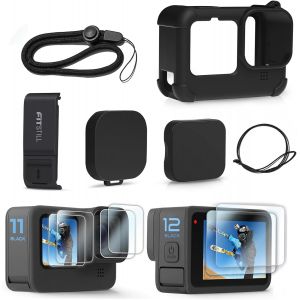 Kit d'accessoires en silicone pour Go Pro Hero12,Hero11,Hero 10,Hero 9,noir,couvercle d'objectif,film de protection d'&eacute;cran et cordon pour Go Pro Hero 12/11/10/9,noir - Neuf