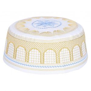 Chapeau Musulman Culte Islamique Pri&egrave;re Broderie Arabie Saoudite Hommes Couvre-Chef Polyester Coton Jaune - Neuf