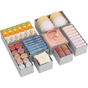 Ulteronixshop-Lot de 8 Organisateur Tiroir, Boite Rangement Vetement Pliable, Separateur Tiroirs en Tissu, Rangement sous Vetement, Panier Rangement Armoire pour Chaussettes, Cravates, Ceintures, Gri - Neuf