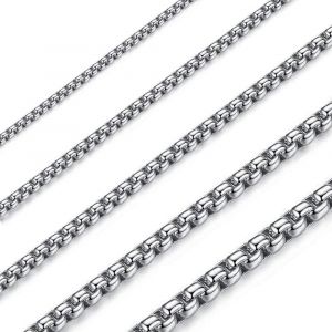 Kal-1.5-5.0mm Femmes Hommes Acier Inoxydable Argent Corde Française Boîte À Chaînes Briolette Catena Vénitien Lien Collier 45-80cm - Neuf