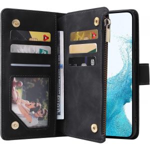 TZF-Samsung Galaxy A32 A34 A53 A54 5G Premium Vintage PU Leather Handbag Zipper Pocket Case Kickstand Card Slots with Wrist Strap - Neuf