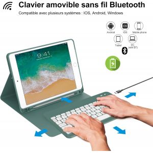Coque Clavier Pour Ipad 6/5 Eme Generation/Pro 9.7/Air 2/Air 1 9.7"", &Eacute;tui Keyboard Azerty Fran&ccedil;ais Layout Sans Fil Bluetooth Amovible Avec Porte Crayon Pour Ipad 9.7 Pouces 2018, Vert Fonc&eacute; - Neuf