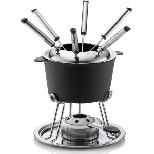 SUBZONAL-Set &agrave; Fondue &agrave; la Viande 11pcs, Fondue en Fonte pour 6 Personnes COMORE, Set &agrave; Fondue avec Support de p&acirc;te &agrave; br&ucirc;ler, fourchettes, Support de fourchettes - Neuf