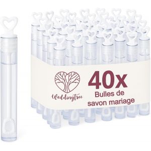 Mevronisshop-40 Flacons &Agrave; Bulle De Savon Pour Mariage - Avec Tige En Forme De Coeur - Tr&egrave;s Mignon Pour Un Mariage, Bapt&ecirc;me, Anniversaire, Noces D'or, Fian&ccedil;ailles, Saint Valentin, F&ecirc;te - Blanc - Neuf