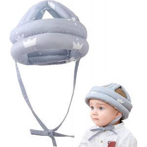 Bébé Casque De Sécurité Bébé Enfant Casque De Protection Infantile De Protection De La Tête De Chapeau De Coton Enfant Réglable Casque De Sécurité Respirant - Anti-Choc - 0-3 Ans - Gris - Neuf