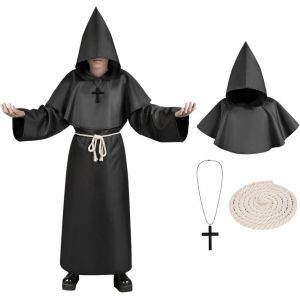 Trahoo-Deguisement Moine Enfants Moine Friar Robe Prêtre, Médiéval Renaissance Moine Costume Robe Enfant, Moine Capot Encapuchonné Costume Robe De Prêtre Cape À Capuchon Longue Pour Carnaval Cosplay - Neuf
