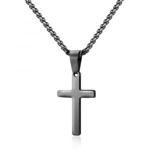 Collier Croix Pour Homme, Acier Inoxydable Noir Uni Croix Pe - Neuf