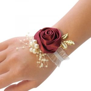 Kal-Bracelet De Poignet De Mariage - Bracelet Floral - Main - Rose - Perle - Bracelet De Mariage - Fleurs - Bracelet Pour Femme Et Fille - Cadeau De Mari&eacute;e - Demoiselle D'honneur - No&euml;l - F&ecirc;te De - Neuf