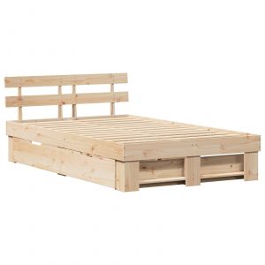 Vidaxl Cadre De Lit Avec Tiroir Avec Tête De Lit Avec Stockage Marron 120 X 200 Cm Bois De Pin - Neuf