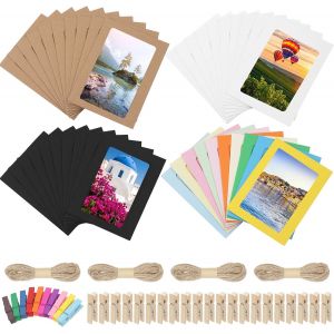 Lot De 64 Cadres Photo Colorés En Papier De 7,6 Cm, Cadres Photo À Suspendre, Cadres Photo En Carton, Cadres D'album Colorés/Kaki/Blanc/Noir, Chacun Pour 10 Pièces, 20 Clips, 4 Cordes - Neuf