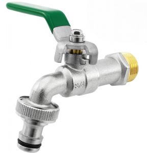 Robinet en laiton 1.9 cm r&eacute;sistant &agrave; la rouille et au gel - Jardin, lave-linge, tonneau de pluie - Temp&eacute;rature -10 &agrave; 120&deg;C - Raccord G3/4 universel - Commande &agrave; levier 90&deg; - Acier inoxydable, &eacute;tanche - Neuf