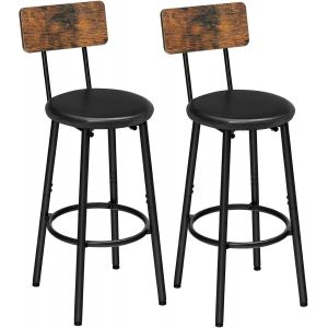 Ulteronixshop-Lot de 2 Tabourets de Bar avec Dossier, Chaises de Bar rembourr&eacute;s en PU, Chaises Hautes avec Repose-Pieds, pour Cuisine, Salon, Bar, Pieds R&eacute;glables, Marron Rustique et Noir EBF31BY01 - Neuf