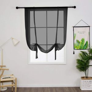 1 Pièce Store Romain Translucide Tulle Rideaux Voilages Vertical Poche De Tige Pour Chambre Cuisine Salon, Noir, Largeur 120cm X Hauteur 140cm - Neuf