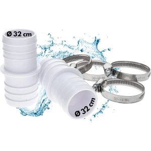 Lot de 6 embouts de tuyau I 2 raccords de tuyau 32/32 mm I 4 colliers de serrage en acier inoxydable V2A Ø 30-45 mm I Accessoires de piscine - Neuf