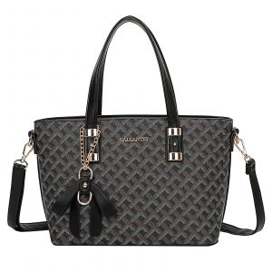 Sac Cabas pour Femme Motif Graphique Tressé avec N?ud et Bandoulière Gallantry Noir - Neuf