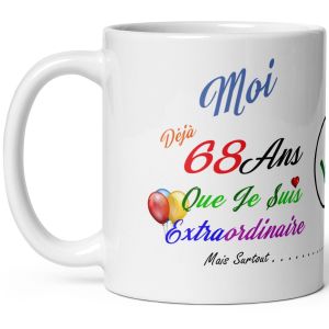 Eryi-Mug Anniversaire 68 Ans Humour Soixante Huit Ans Modeste Drole Tasse Haute Qualité Idée Cadeau Rigolo Soixantaine Fete Noel Homme Femme Ami Collegue Copain Pote Famille - Neuf