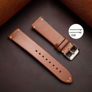Rskal-Bracelet Vintage En Cuir De Veau Véritable, Cire D'huile, 18mm 19mm 20mm 21mm 22mm 24mm, Pour Omega, Couture À Dégagement Rapide, Accessoires De Montre|Yellow Brown|18mm - Neuf
