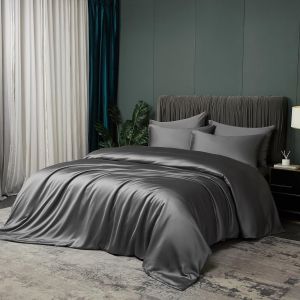 Parure De Lit D'été 200 X 220 Cm - Bambou Gris Rafraîchissant - 3 Pièces - En 100 % Bambou Respirant - Doux Et Brillant - Avec Fermeture Éclair Et 2 Taies D'oreiller De 80 X 80 Cm - Neuf