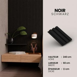 Panneau Acoustique 11mm - Noir Mat - Feutrine Noire - 240x60cm - Lot de 4 - Neuf