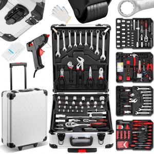 Coffret &agrave; Outils 1000 Pi&egrave;ces Professionnel - Valise Roulante Aluminium avec Poign&eacute;e T&eacute;lescopique et Outils Chrome Vanadium pour M&eacute;canique - Neuf