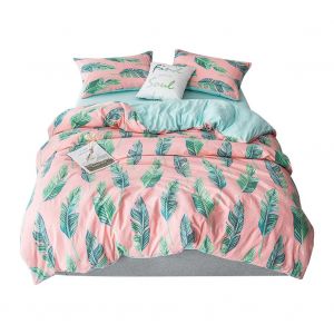 Hjlian Parure De Lit En Polyester Imprime Feuilles, Taie D'oreiller, Drap Plat, Housse De Couette (Pour Lit De 1,2 M) - Neuf