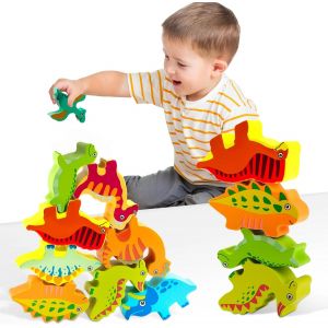ERYI-Jouet À Empiler Dinosaure En Bois Pour Enfants, Jouet À Empiler En Bois Dinosaures Avec Sac De Rangement, Jeu D'Equilibre De Dinosaures Bloc, Montessori Jouets Éducatifs, Pour Bébés 3-6 Ans - Neuf