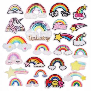 Lot De 25 Patchs Brodés Arc-En-Ciel, Motif Emblème, Autocollant, Licorne, Vêtements, Sac À Dos, Casquette, Accessoires Arc-En-Ciel, Broderie Autocollante - Neuf