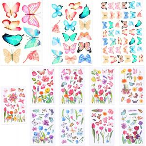 Lot de 3 autocollants muraux lumineux en forme de papillon phosphorescent + 9 autocollants de fenêtre en forme de tulipe double face pour chambre à coucher et maison - Neuf