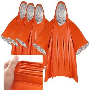 Poncho De Pluie D'urgence, 4 Pièces, Sacs De Couchage D'urgence (Orange, 130 X 100 Cm) - Neuf