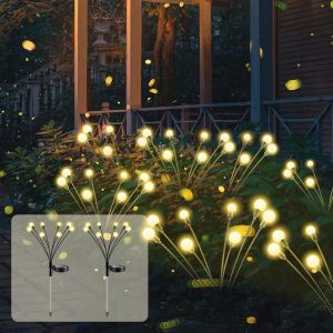 Lampes Solaires Lucioles Exterieures Jardin, 8 LED Lumière Solaire Extérieure Luciole IP65 Étanche Blanc Chaud, Firefly Lampes Solaires Extérieures pour Jardin Balcon Allée Terrasse, 4 Pièces - Neuf
