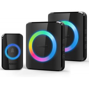Sonnette De Porte Sans Fil, Portée De 400 M, Kit Avec 2 Récepteurs Plug-In Et 1 Émetteur, Étanche Ip65, Pour L'extérieur, 60 Mélodies, Lumière Rvb (Noir) - Neuf