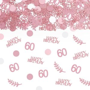 Confettis Anniversaire 60 - Décorations de Table pour le 60e Anniversaire - Confettis de 60 Ans pour Hommes et Femmes - Décoration de Confettis pour Anniversaire, Mariage, Fête (Or Rose) - Neuf