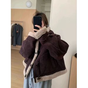 Manteau À Capuche En Fourrure À Boutons En Corne Pour Femme, Veste Polaire Courte Et Épaisse - Neuf