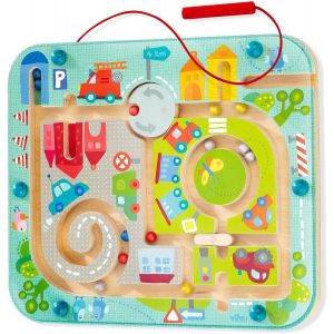 ERYI-- Jeu Magnétique - Ville Labyrinthe - Jouet En Bois - Jeu De Motricité Et De Réflexion - Reconnaissance Des Couleurs - Transportable, Léger, Solide - 2 Ans Et Plus - 301056 - Neuf
