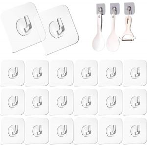 Lot De 20 Crochets Adh&eacute;sifs Transparents - Sans Per&ccedil;age - Extra Puissants - Pour Cuisine,Salle De Bain,Toilettes (5 Kg Maximum) - Neuf